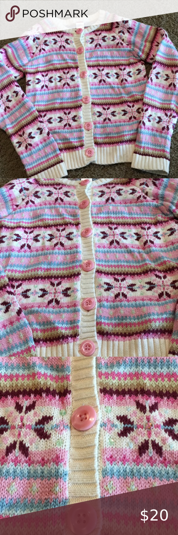 Pink snap up floral embroidered vintage gymboree toddler sweater