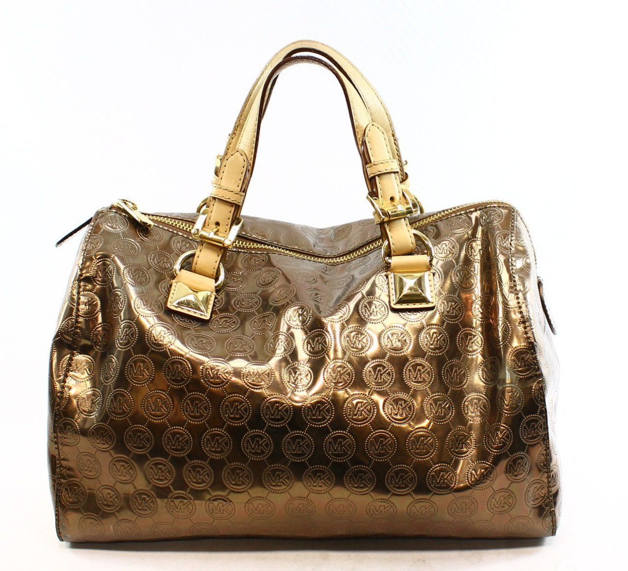 Michael Kors Grayson Satchel Monogram Cocoa Mono Mirror Metallic Michael Kors Grayson Satchel Monogram Cocoa Mono Mirror Metallic Handbag Purse