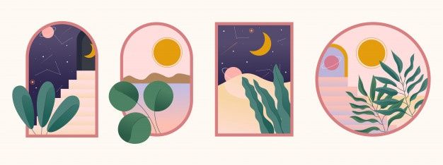 Minimal illustration in various frames w... | Premium Vector #Freepik #vector #frames #gradient #flat #decoration Modern Boho Art, Bohemian Wall Art, Cartoon Head, Puppy Cartoon, Flat Design Illustration, Watercolor Illustration, Polar Bear Logo, Wedding Badges, Business Card Set