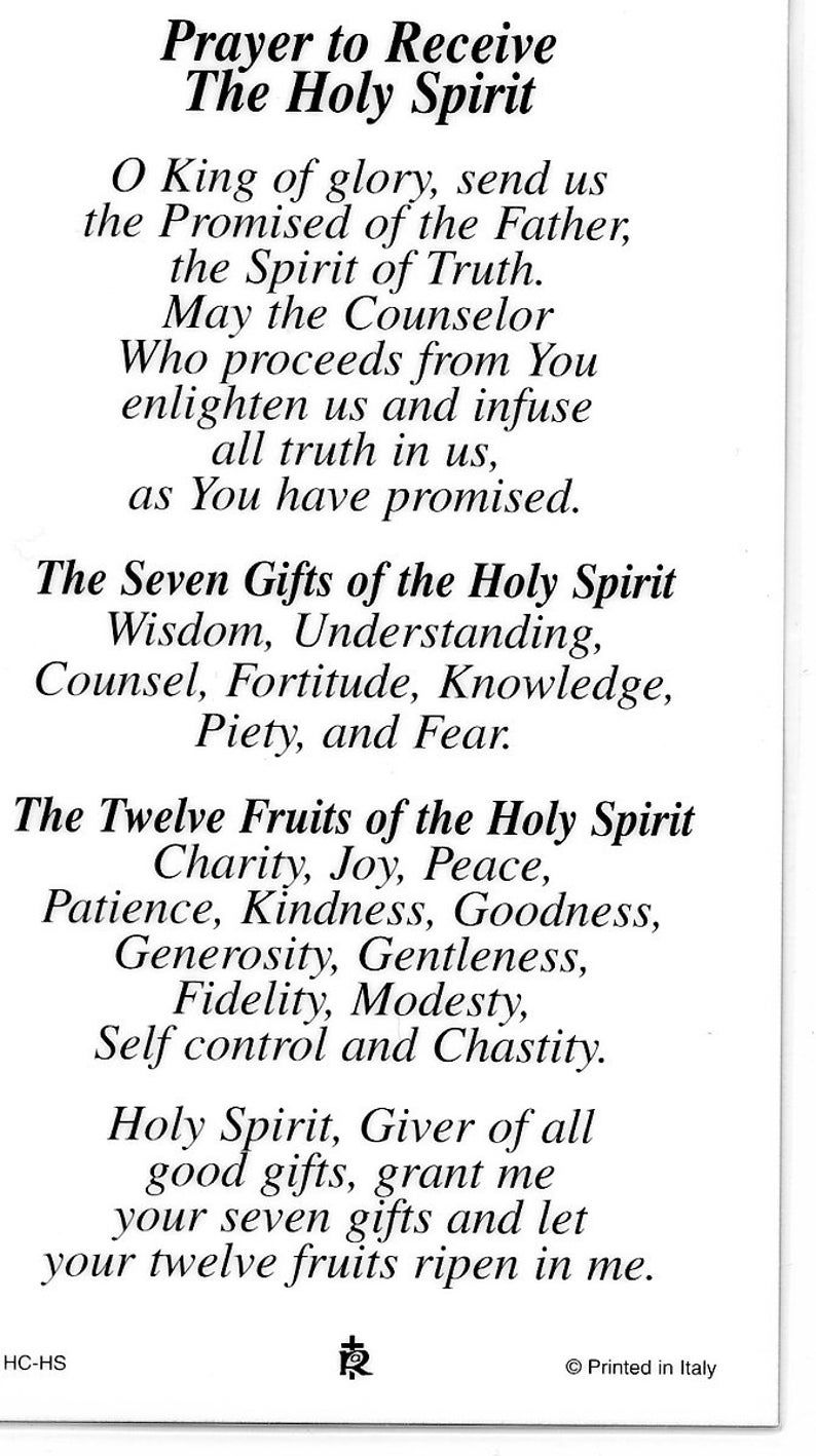Prayer To Receive The Holy Spirit - Holy card - Pr Prayer To Receive The Holy Spirit - Holy card - Pr
