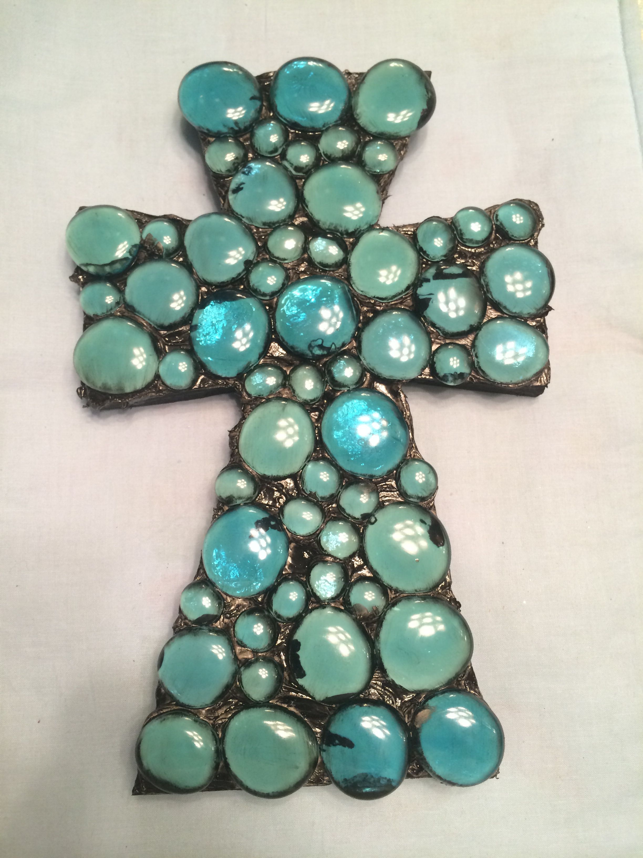 Wooden Cross With Blue Glass Stones #Crosses #Blue Wooden Cross With Blue Glass Stones #Crosses #Blue
