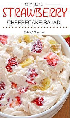 Strawberry Cheesecake Salad - or what I like to call a “potluck salad.” Rich and creamy cheesecake filling is folded into your favorite berries to create the most amazing fruit salad ever! Köstliche Desserts, Low Carb Recipes Dessert, Cooking Recipes, Summer Desserts, Recipes Dinner, Healthy Recipes, Kitchen Recipes, Easy Healthy, Easy Recipes