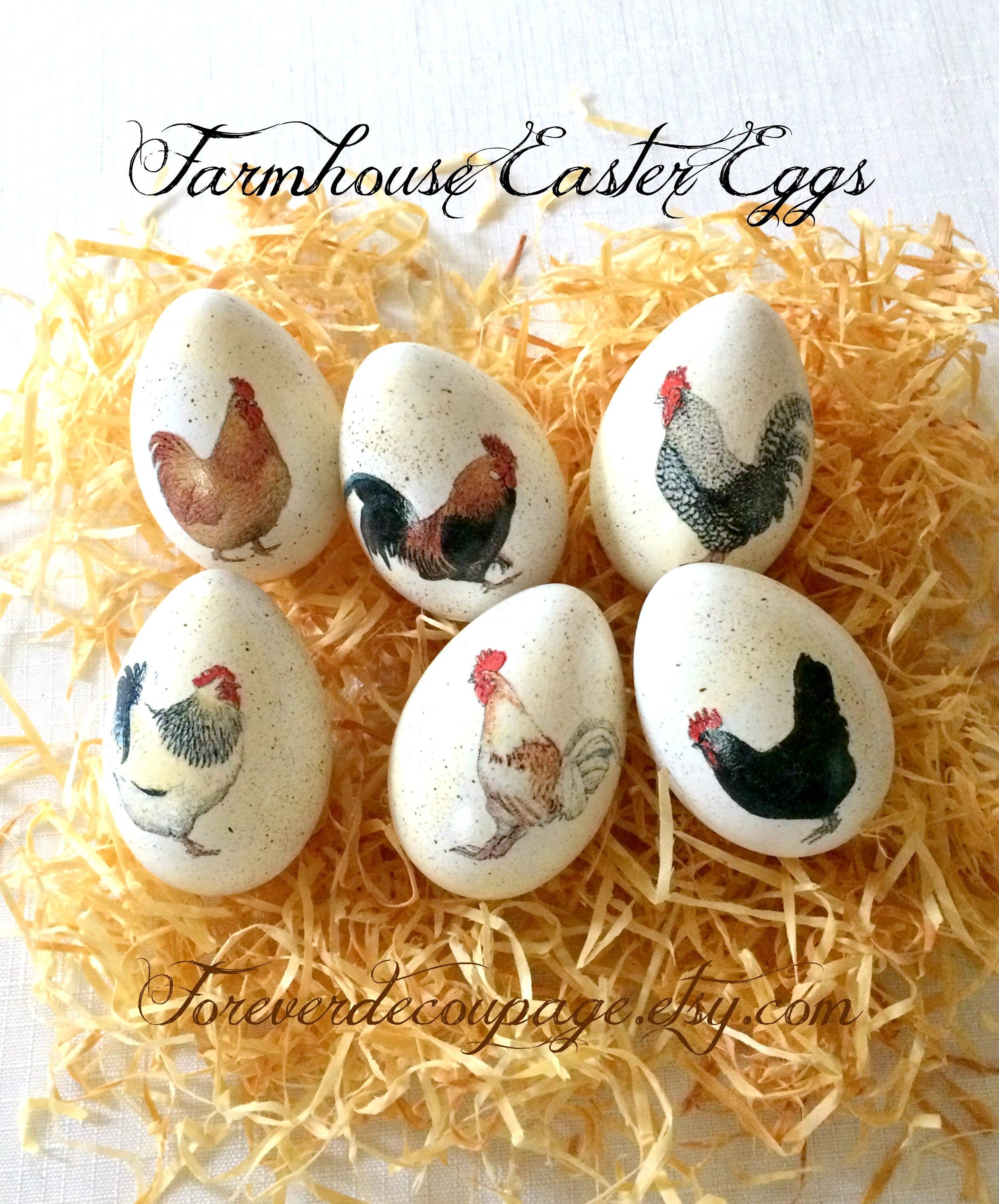 primitive decoupaged Easter decorations farmhouse Easter Easter eggs Easter decoration spring wooden eggs decorated eggs