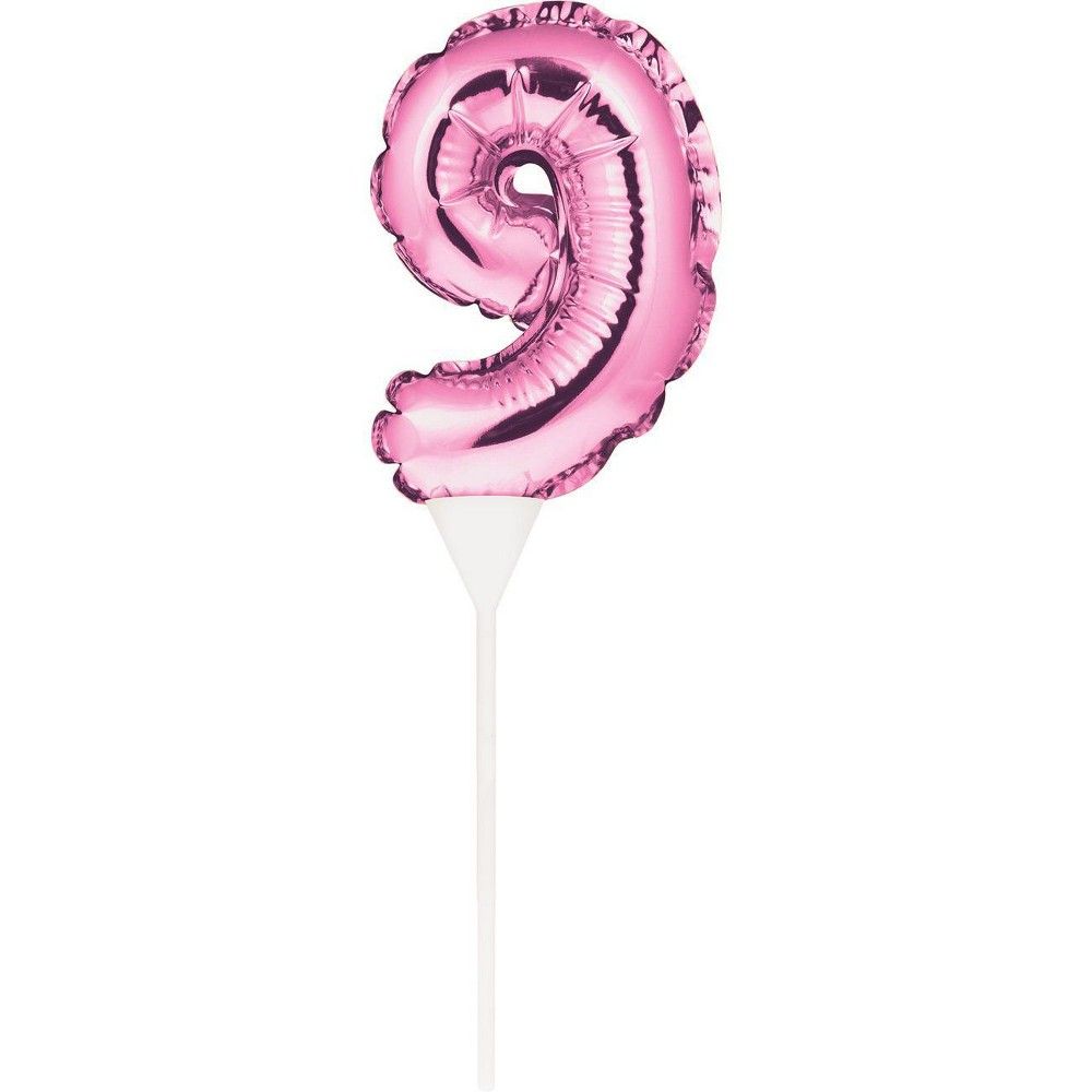 9/" Pink Self-Inflating Balloon Cake Topper Number 0 Birthday Party Decoration