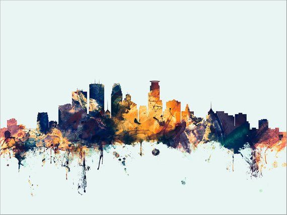 Minneapolis Cityscape Skyline Oil Paintings On Canvas Abstract Etsy Large Framed Wall Art Oil Painting On Canvas Wall Art Canvas Painting