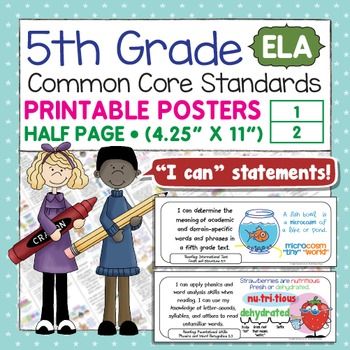 Common Core Standards I Can Statements For 5th Grade ELA