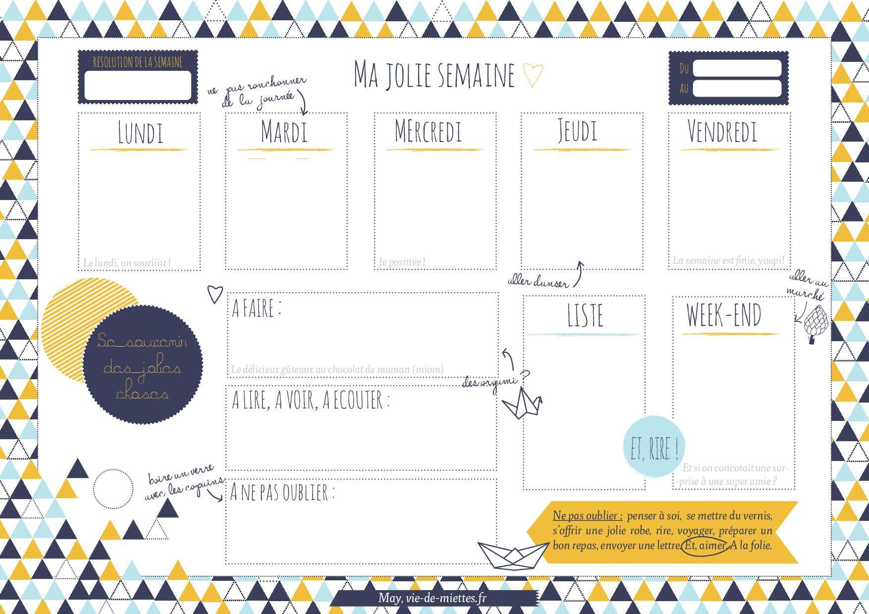 semainier planning hebdomadaire imprimer