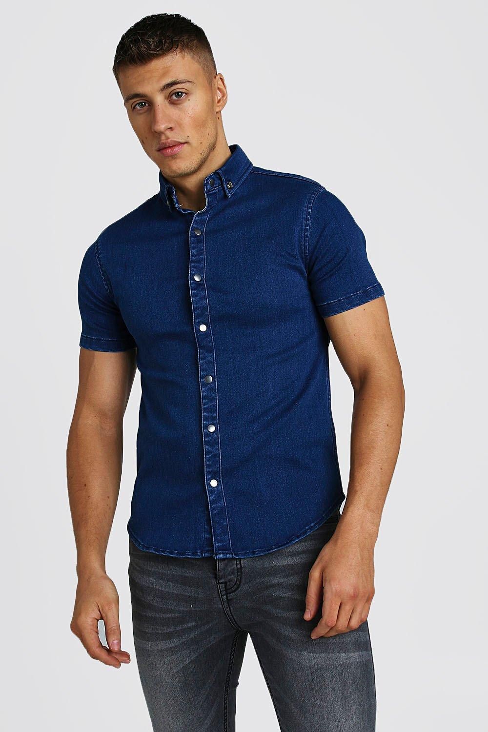 HTOOHTOOH Mens Denim Slim Solid Color Long Sleeve Casual Button Front Shirts HTOOHTOOH Mens Denim Slim Solid Color Long Sleeve Casual Button Front Shirts