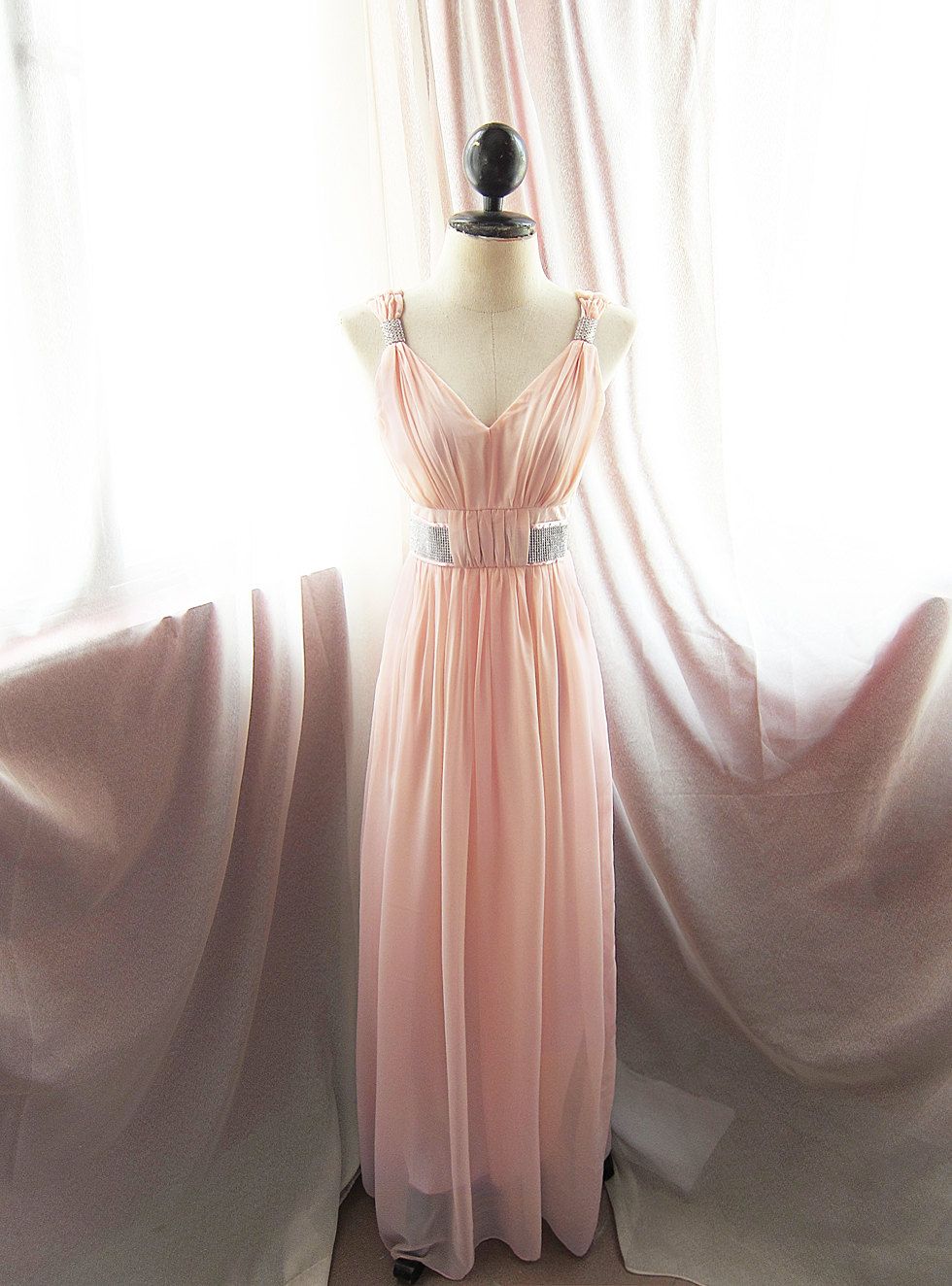 Egyptian Goddess Pink Rose Blush Chiffon Long Dress Dreamy