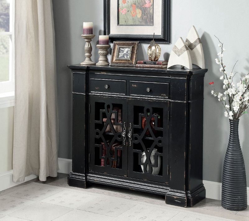 Cm Ac515 Hosmer Antique Black Finish Wood Cabinet Hall Console