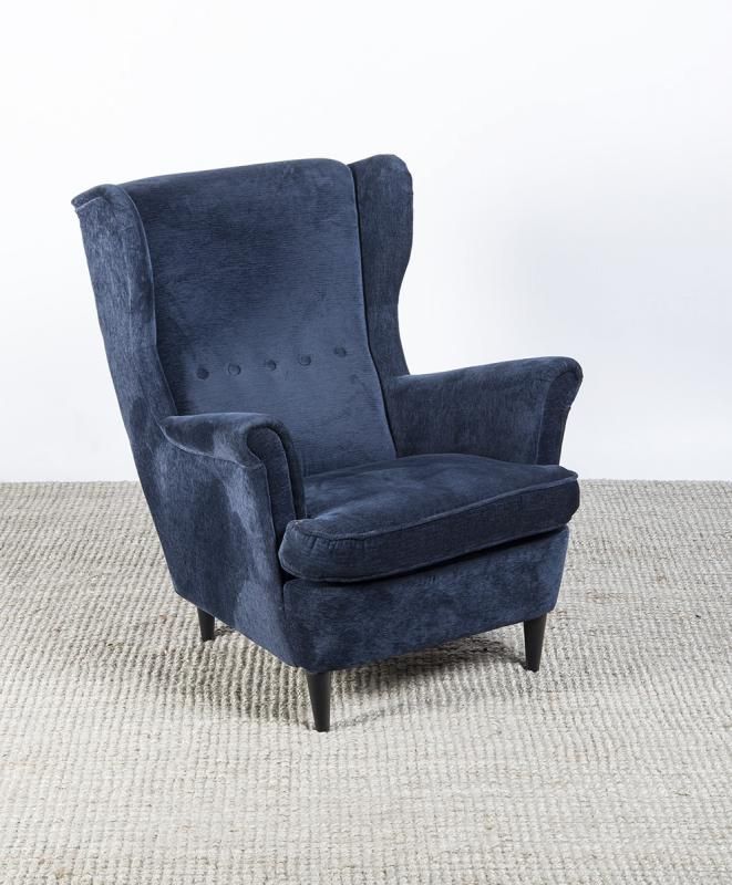 Blue Velvet Upholstered And Ebonized Wing Chair Ikea Lounge Chairs Living Room Wing Chair Lounge Chairs Living, Leather Wingback Chair Ikea