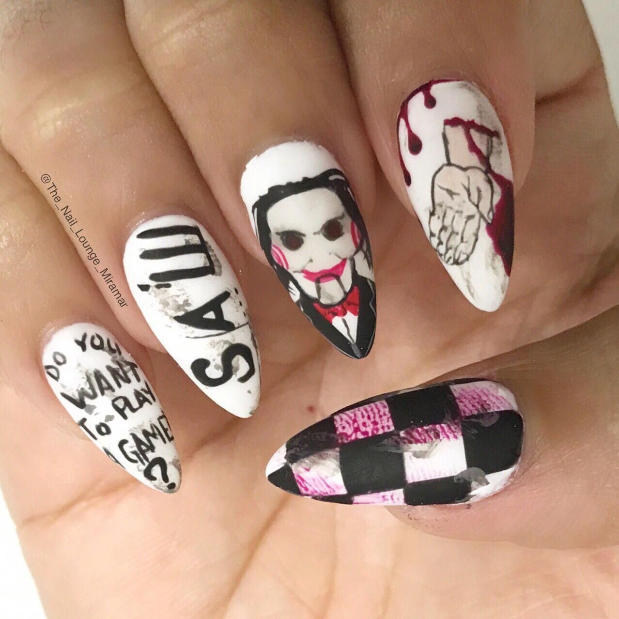Halloween spooky saw movie nail art design #spookynails in ...