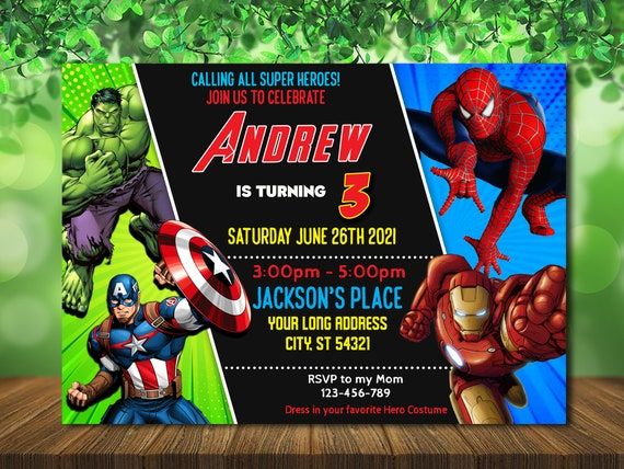 Avengers Birthday Party Invitation Avengers Digital | Etsy Avengers Theme Birthday, Marvel Birthday Party, Superhero Birthday Invitations, Marvel Party, Avengers Party, 4th Birthday Parties, 3rd Birthday, Bday Party, Iron Man Birthday