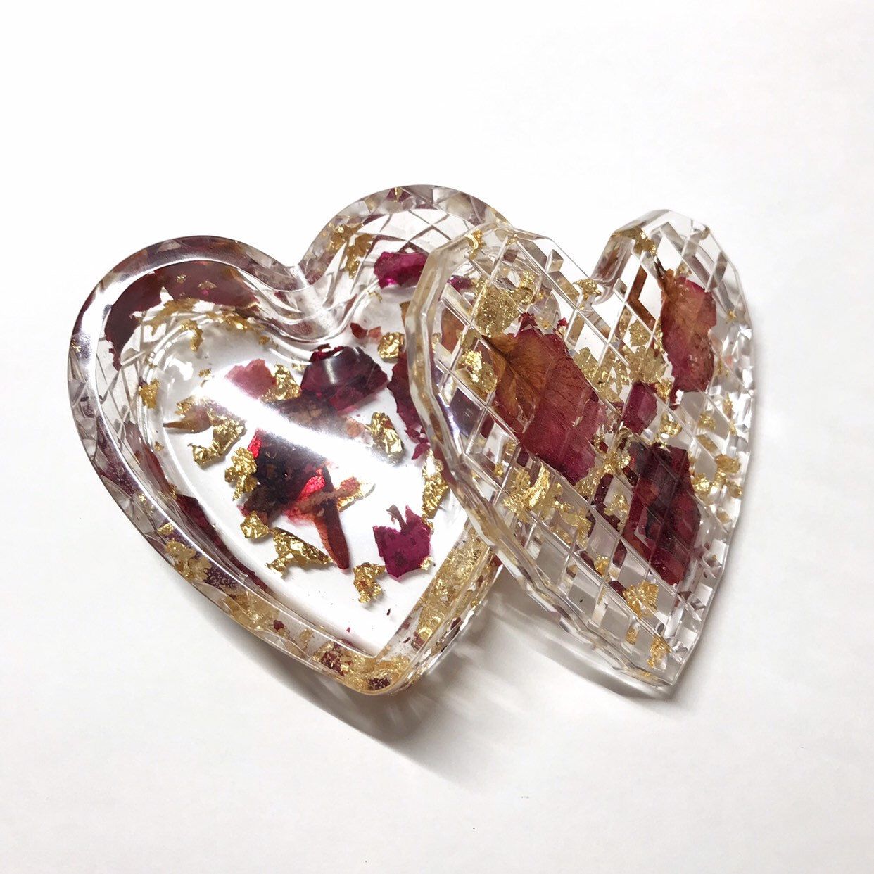 Rose Gold Heart Box with Lid Handmade Resin Box Ring Box Jewelry Box