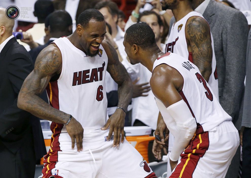 Miami Heat�s James and Wade celebrate Lebron james miami