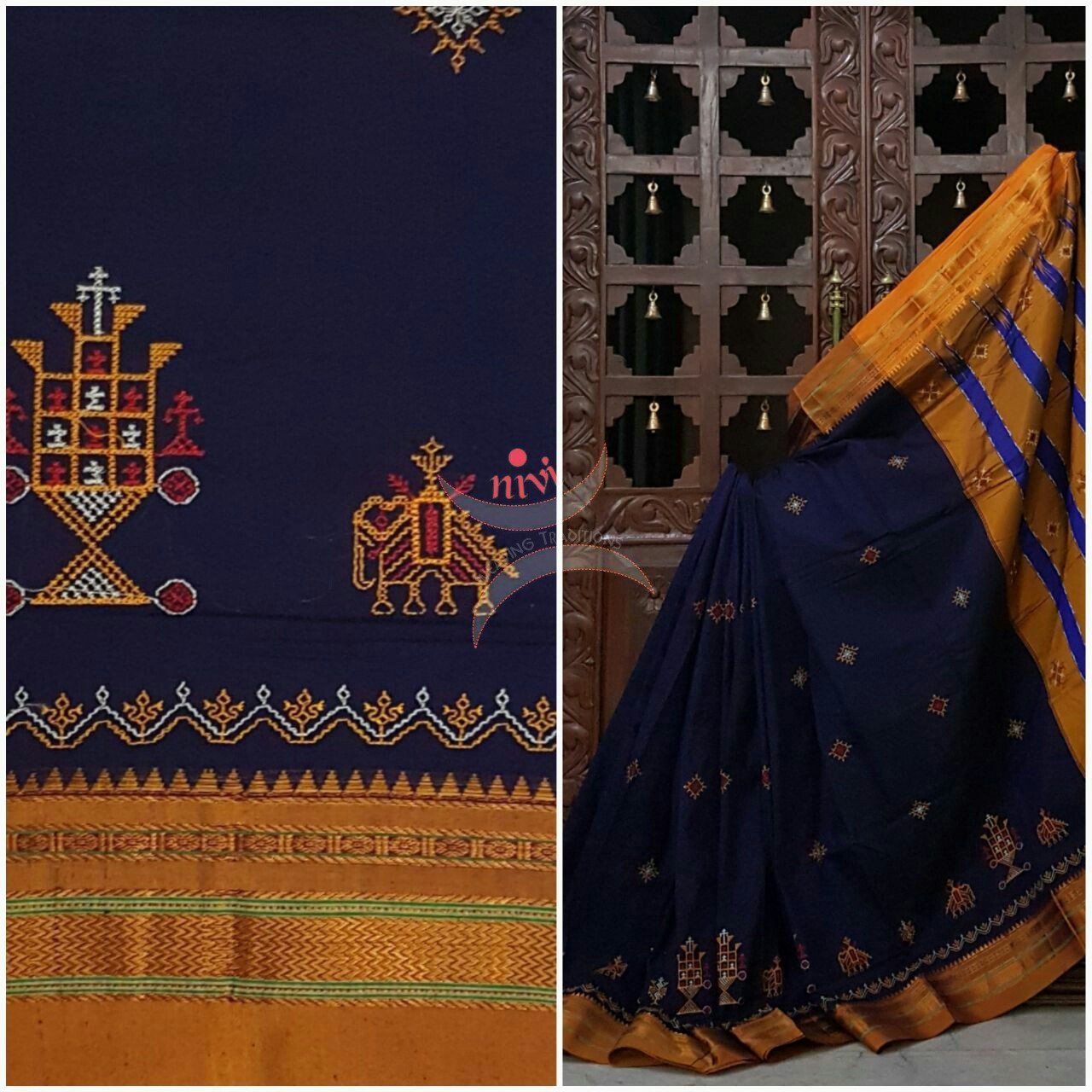 #kasutiembroidery #ilkal #silkcotton #indiansaree Kasuti Embroidery, Hand Work Embroidery, Indian Sarees, Peacock, Mustard, Royal Blue, Anne, Embroidered, Traditional