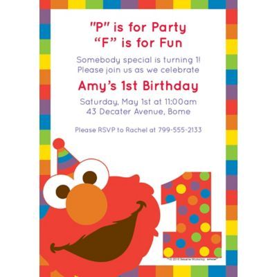 Invite family and friends to your celebration in style with custom Elmo invitations. Featured on the design are Elmo a big 1 and a rainbow border. These invitations are perfect for your child's Elmo-themed birthday party and include space for your party details. It's easy to customize your message on the postcard-style invitations with a variety of font and text colors. Each personalized invitation is printed on premium cardstock paper in your choice of paper size and finish. Use the included wh Elmo Birthday Party Boy, 1st Birthday Party Supplies, Sesame Street Birthday Party, Elmo Party, First Birthday Parties, 2nd Birthday, Birthday Ideas, Elmo Birthday Invitations, 1st Birthdays