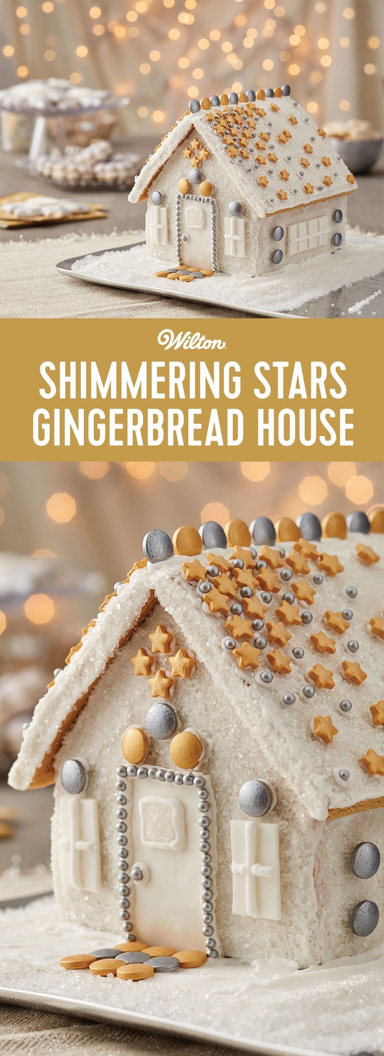 Silver And Gold Shimmering Stars Sparkle This Gingerbread Silver And Gold Shimmering Stars Sparkle This Gingerbread House Is Covered