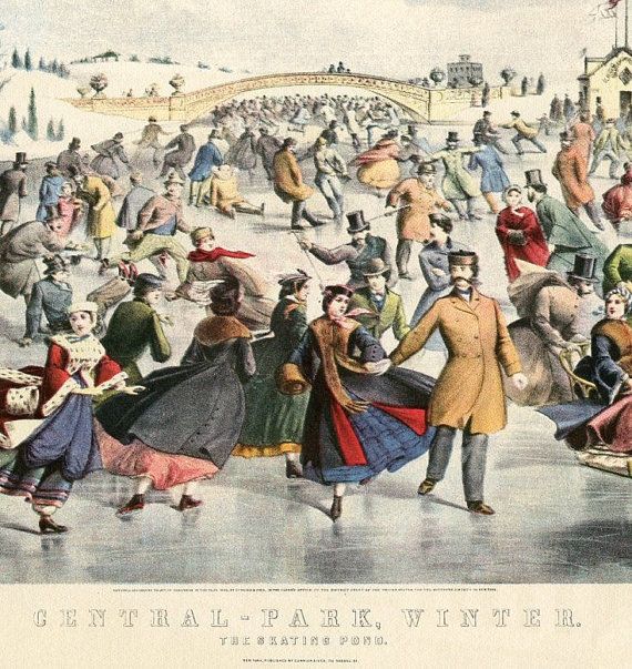 Central Park New York Ice Skating by Currier /& Ives Vintage Poster Repro FREE SH