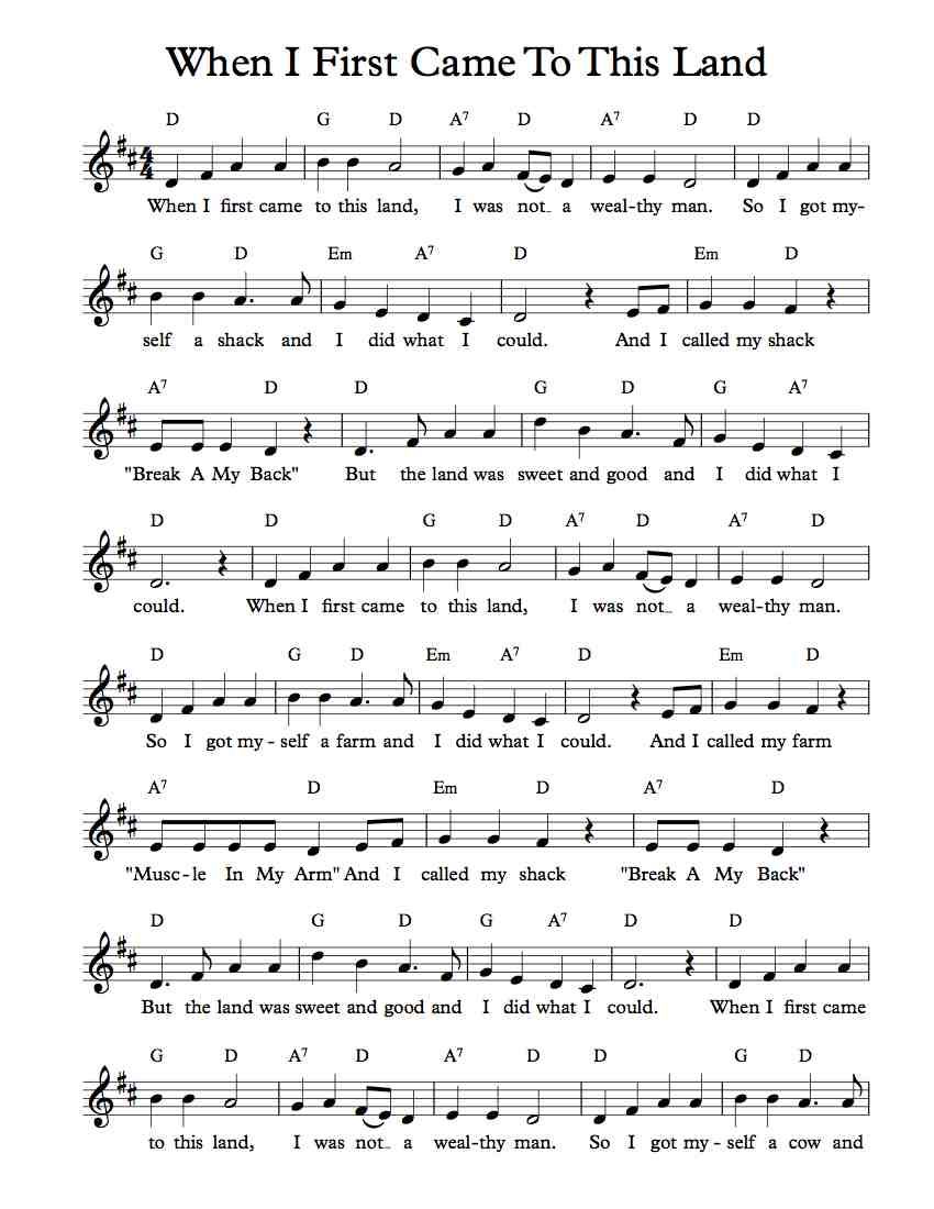 free lead sheet when i first came to this land free sheet music sheet music this land is your land