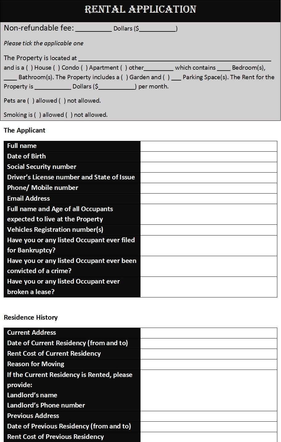 Best 4 Rental Application Templates