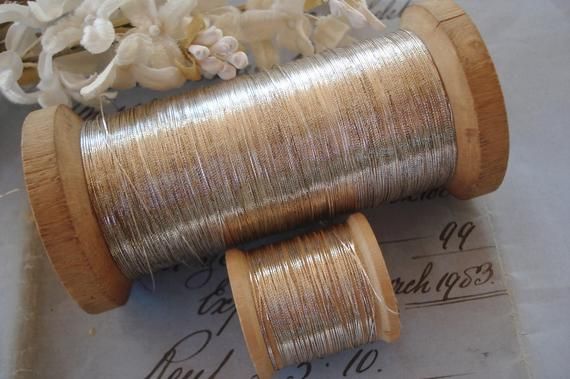 Wooden Spool of Vintage Pink Metallic Thread Flat French