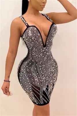 Sexy Night Club Dress White Sequined Patchwork