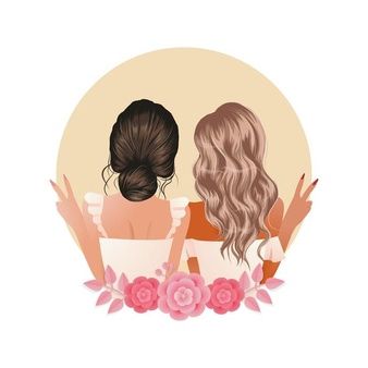 Beste freunde für immer. zwei mädchen, die spaß haben und selfie machen. hand gezeichnete illustration, vektor verfolgt. | Premium-Vektor