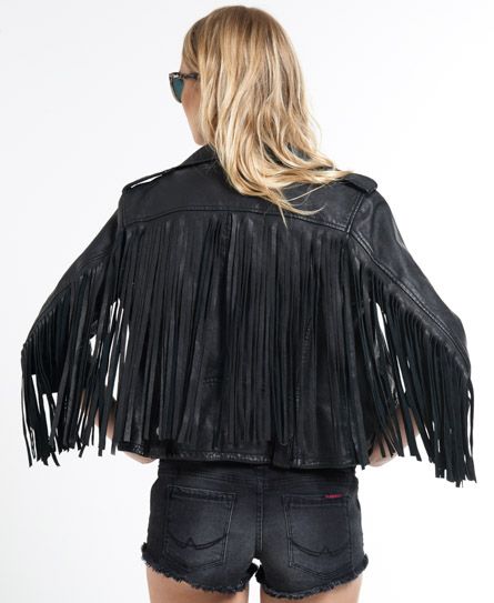 CHARTOU Women's Slim Tassel Fringe Cropped Motor Biker Jacket Outwear CHARTOU Women's Slim Tassel Fringe Cropped Motor Biker Jacket Outwear