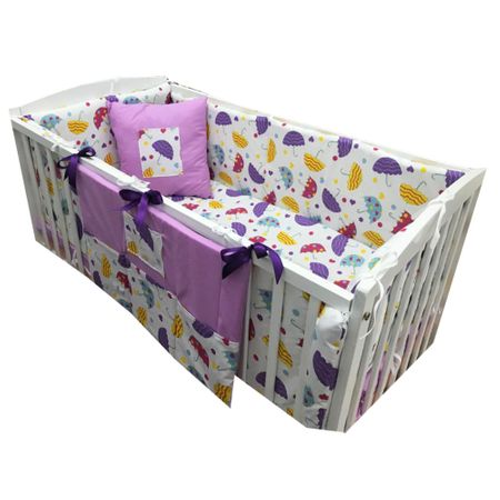 Lenjerie de pat bebelusi 120x60 cm 6 piese, cu aparatori laterale pufoase si buzunar Deseda Umbrelute - eMAG.ro Toy Chest, Storage Chest, Toddler Bed, Toys, Furniture, Home Decor, Baby Bottle, Child Bed, Activity Toys