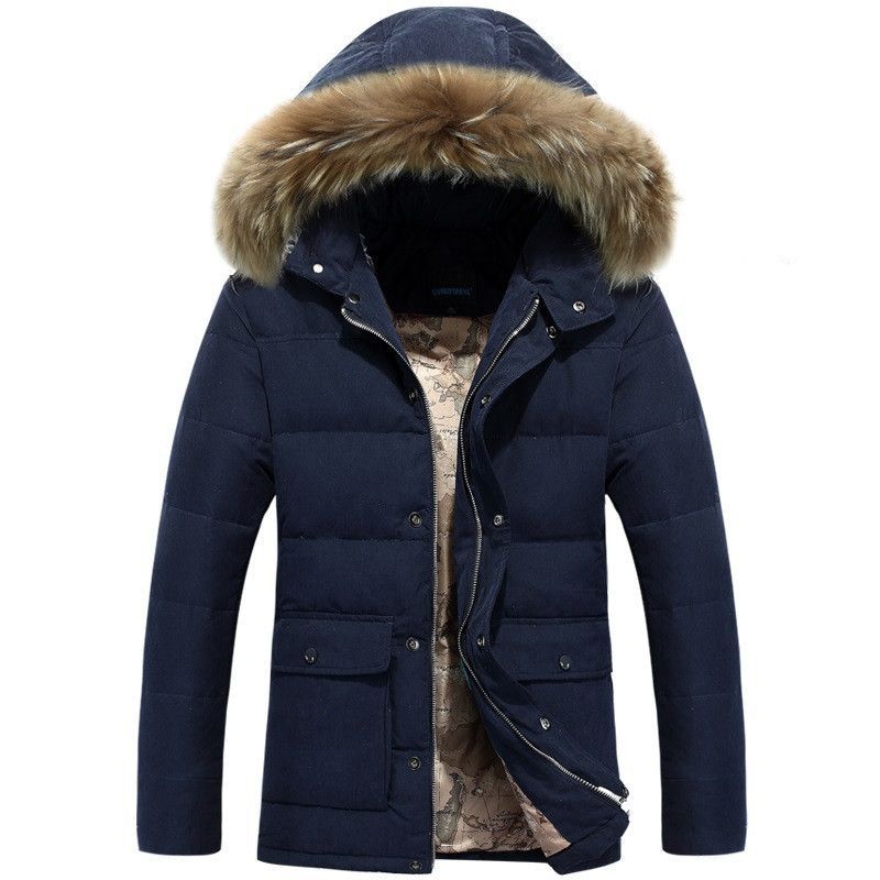 Sayhi Men Winter Thicken Hooded Fleece Single Breasted Trench Parka Coat