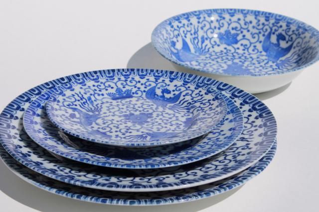Vintage Anese Blue White China Phoenix Ware Birds Pattern Vintage Anese Blue White China Phoenix Ware Birds Pattern Dishes Plates Bowl
