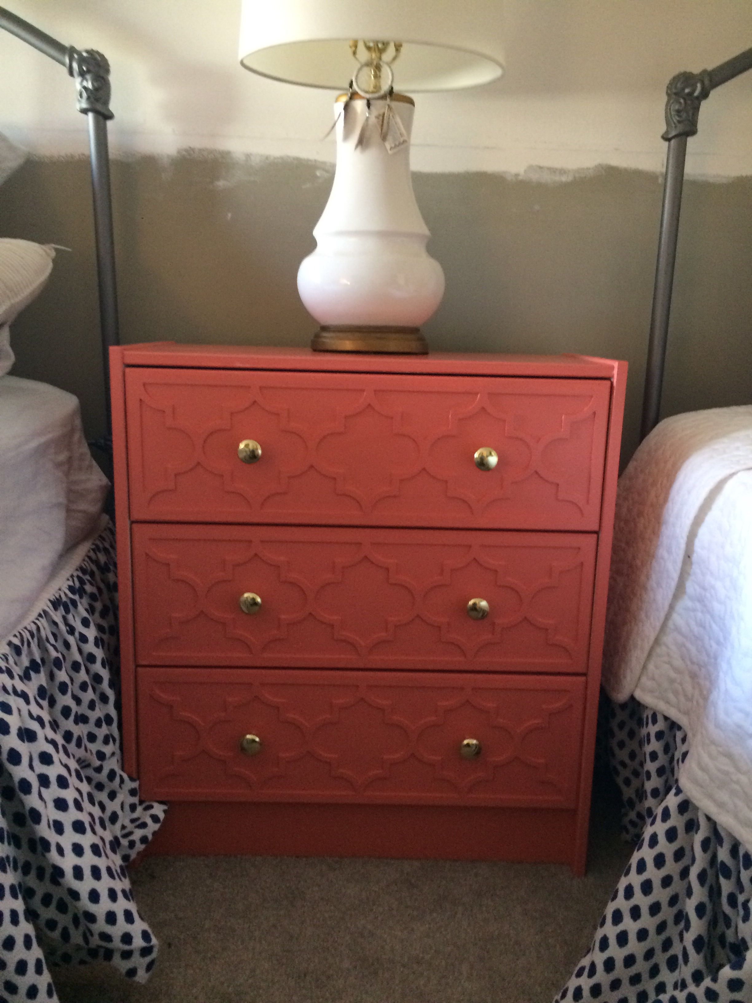Ikea Rast With Moroccan Overlay Painted Coral With Brass Knobs Ikea Rast With Moroccan Overlay Painted Coral With Brass Knobs