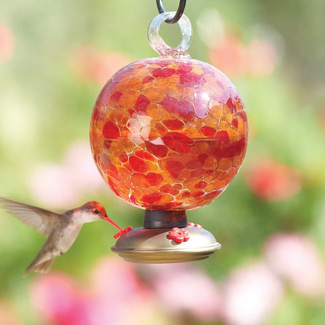 Recycled Glass Soleil Hummingbird Feeder Round Feeders Humming Bird Glass Hummingbird Feeders Humming Bird, Round Glass Bird Feeders