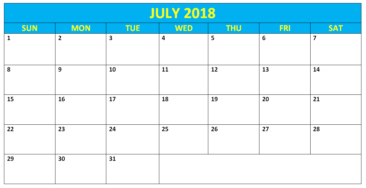 July 2018 Word Calendar