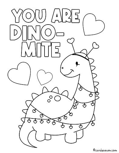 Dinosaur Valentines Coloring Pages