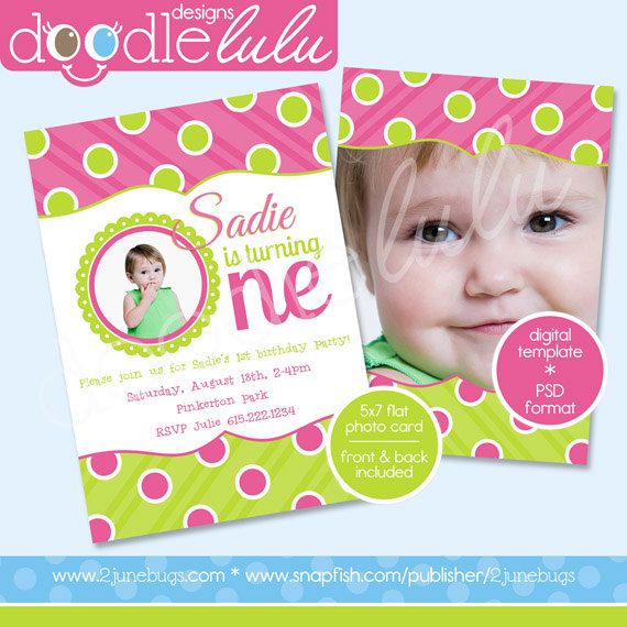 1st birthday photo card invitation template girl 1st birthday