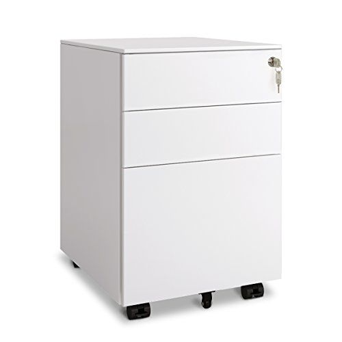 Devaise 3 Drawer Metal File Cabinet With Lock Open From Side Devaise 3 Drawer Metal File Cabinet With Lock Open From Side White