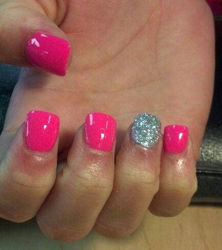 Neon Pink With Bling Painted Acrylic Nails Everything Pinterest Neon Pink With Bling Painted Acrylic Nails