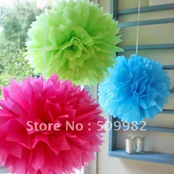 100ps lot free shipping 14 turquoise tissue paper pom poms paper flower paper lantern