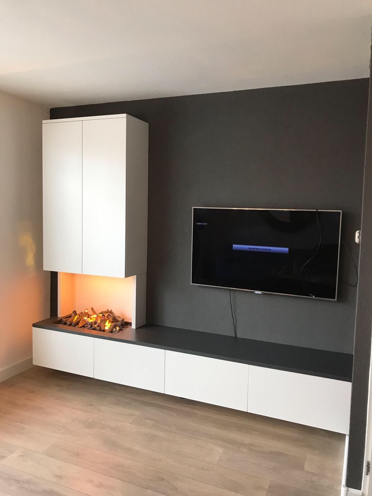 Tv meubels op maat | Oud is Nieuw Biddinghuizen | Woonkamerstijlen, Appartement interieur, Elektrische haarden