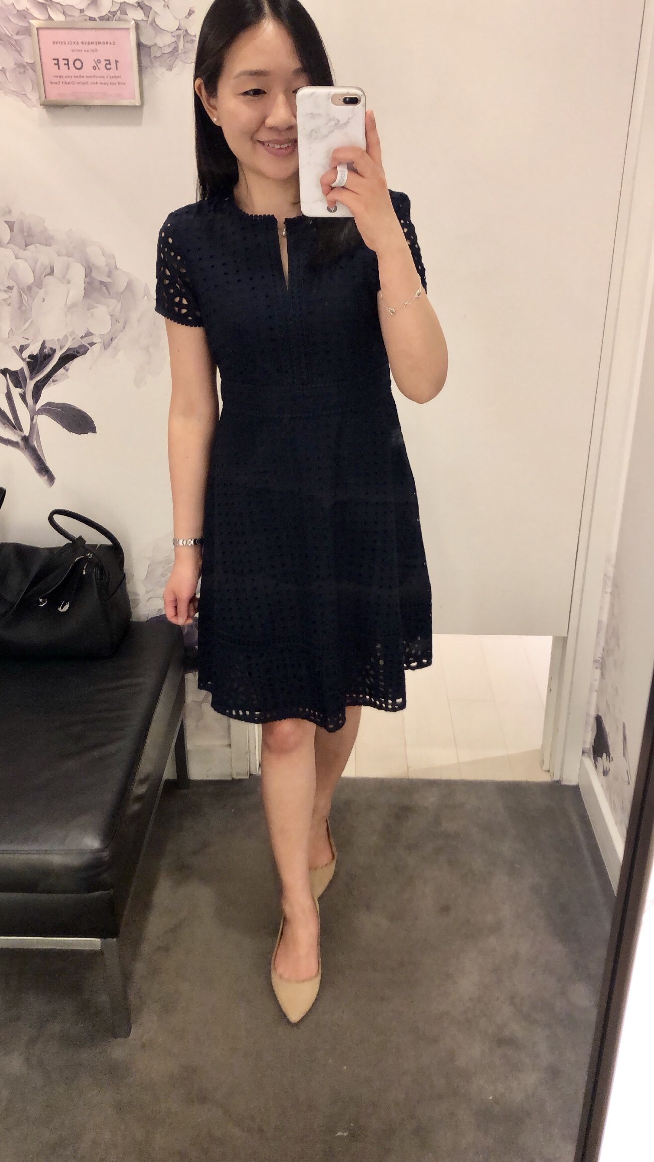 ann taylor navy eyelet dress