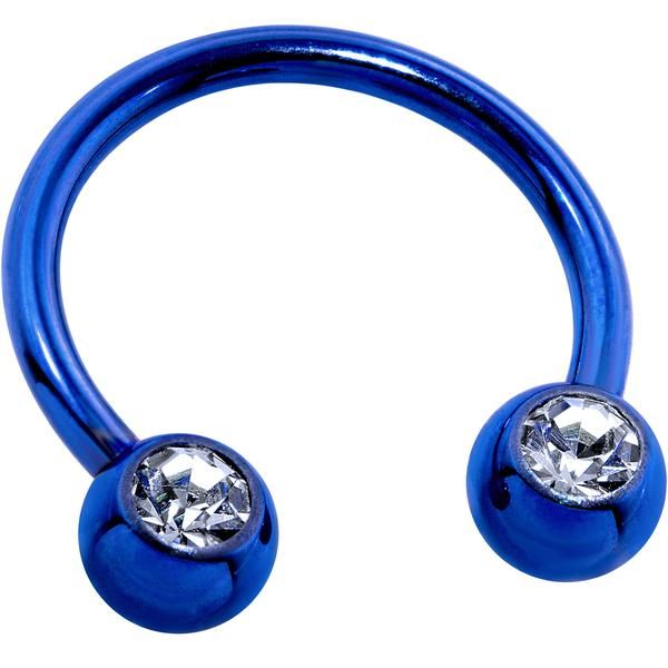 16 Gauge 3/8" Clear Gem Blue IP Horseshoe Circular Barbell Septum Piercing, Body Piercings, Horseshoe Earrings, Circular Barbell, Septum Clicker, Gauges, Body Jewelry, Simple Style