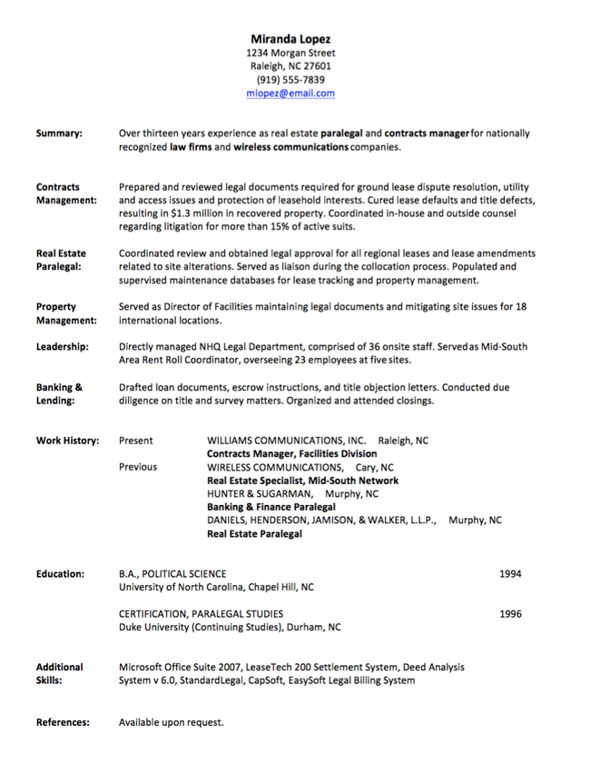 example of employment resume