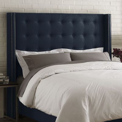 nail button tufted upholstered headboard size king color linen navy king size tufted headboard