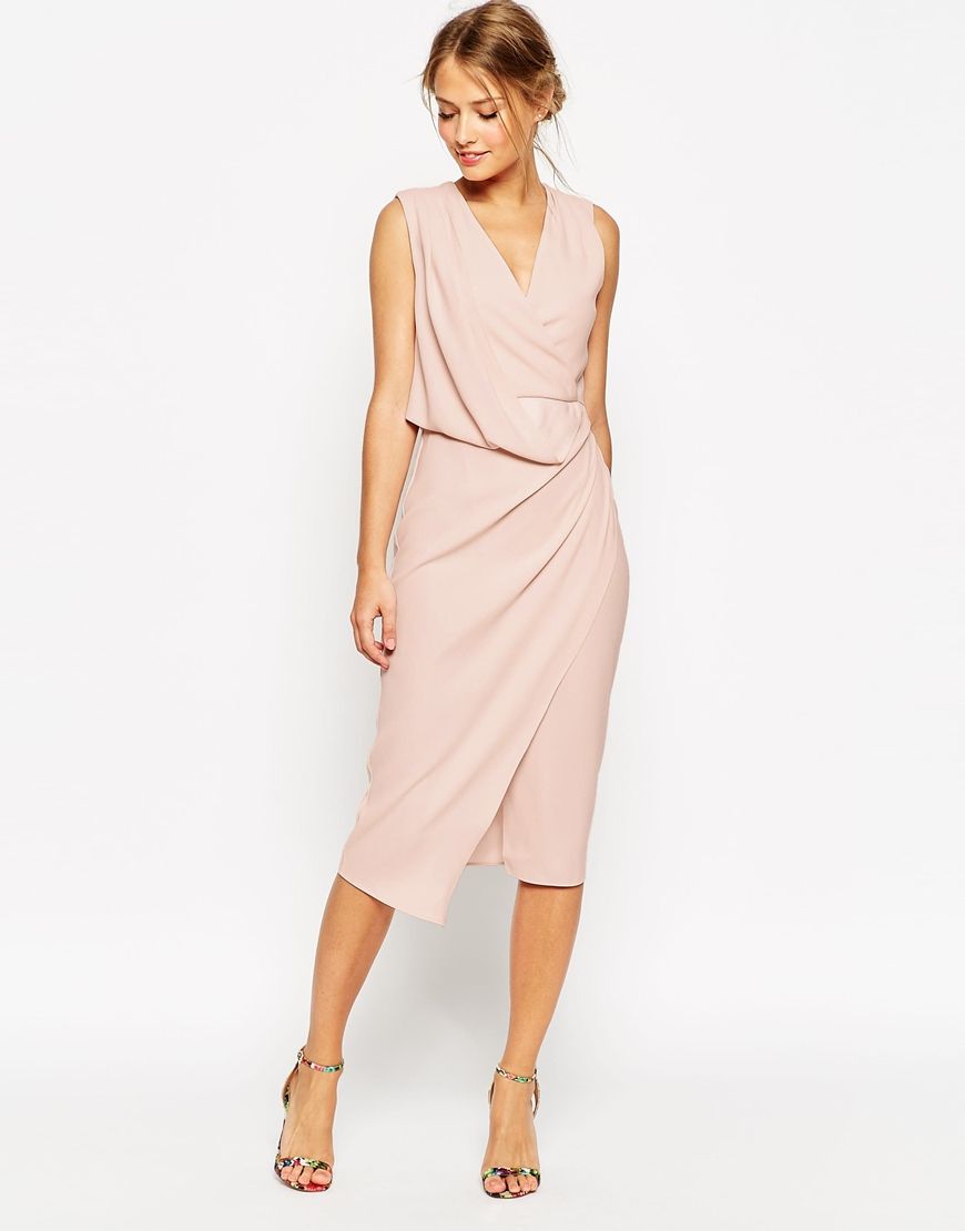 ASOS WEDDING Wrap Drape Midi Dress at asos.com | Vestiti per donne ...