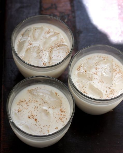 Horchata, includes suggestions for dairy- and nut-free versions. Once, we stopped at a Mexican restaurant for lunch after a long, uphill bikeride and got horchata and it was a magically delicious post-exercise beverage. Mexican Horchata, Mexican Drinks, Mexican Dishes, Mexican Food Recipes, Mexican Rice, Mexican Cooking, Nut Free, Dairy Free, Horchata Recipe