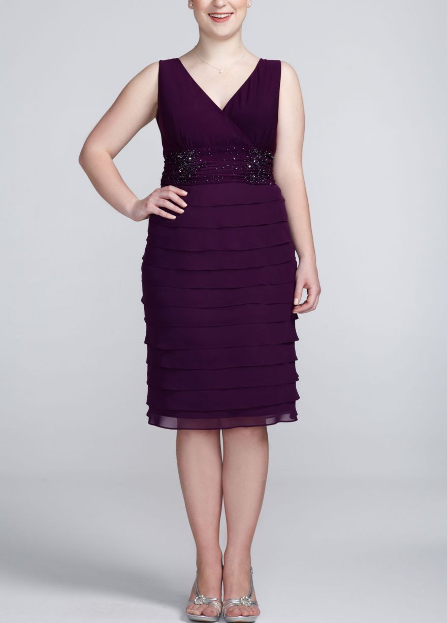 Chiffon 3/4 Sleeve Jacket Dress with Beading - David's Bridal