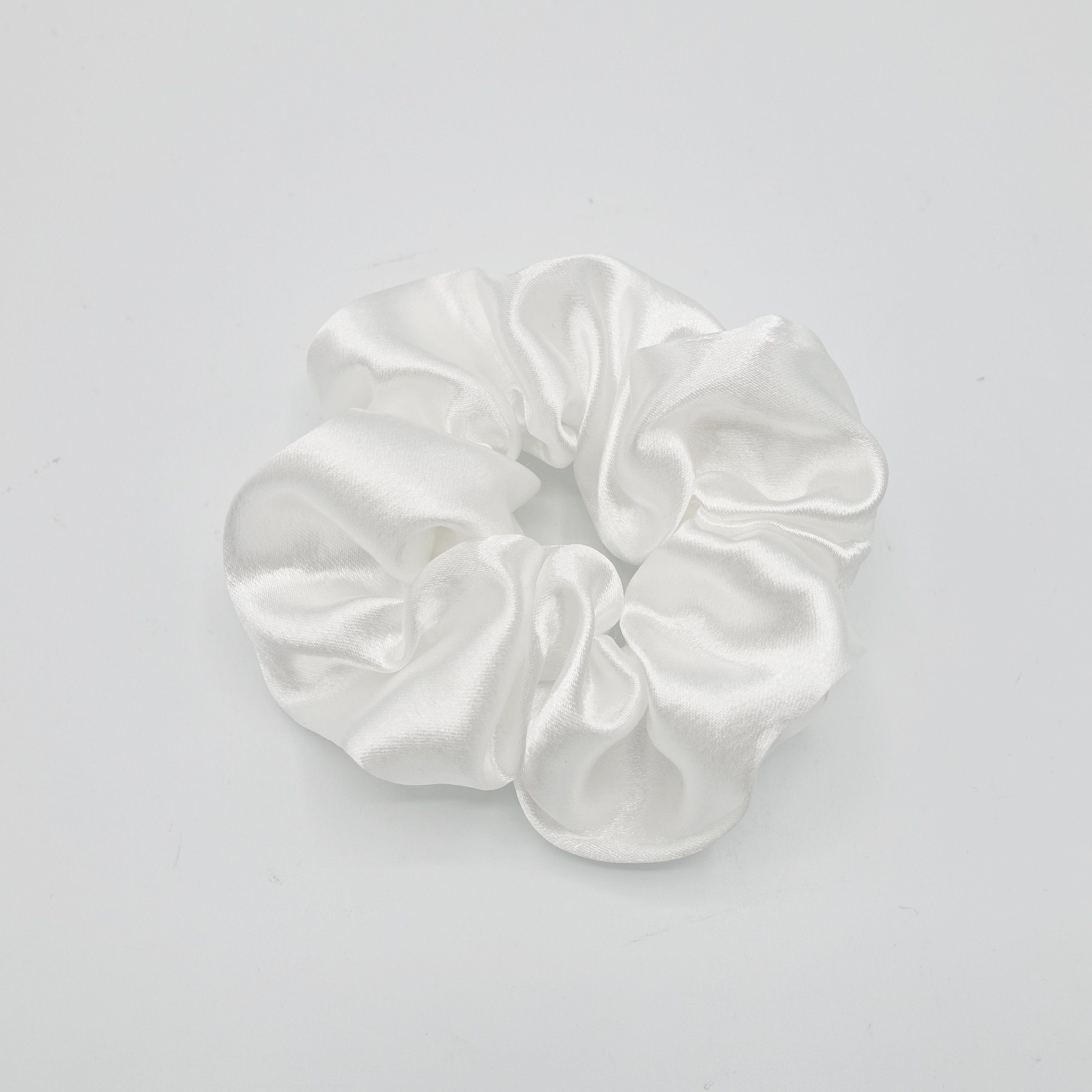 Ladies Womens Girls White Satin 4cm Large Hair Band Scrunchie Ponytail Brand New