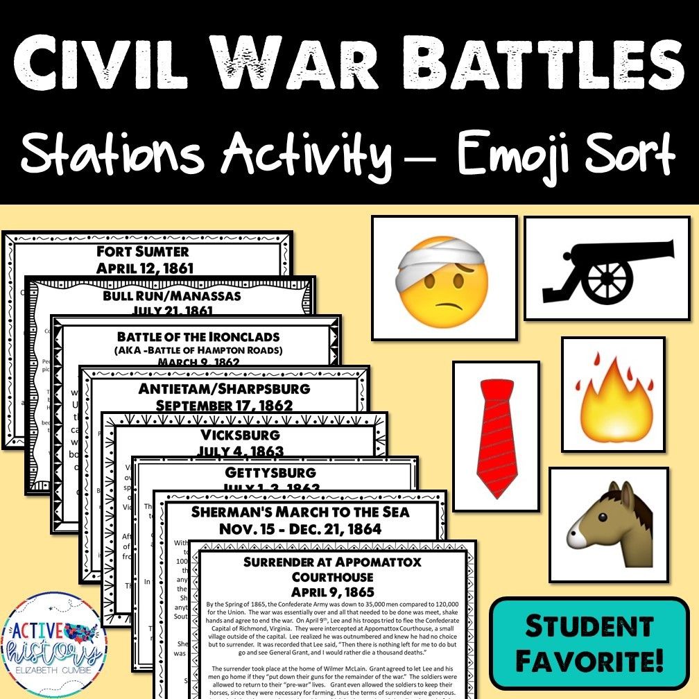 Civil War Battles Hands On Station Activity Emoji Sort
